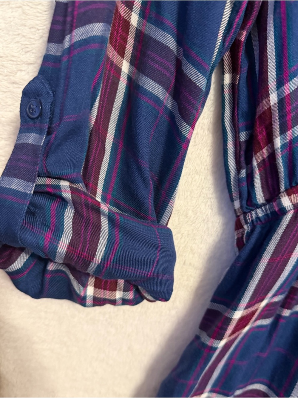 Express Navy, Burgundy & White Plaid Button-Up Shirt - Picture 2 of 9